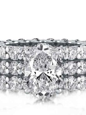 Eternity White Sapphire Wedding Ring Set - 925 Sterling Silver 3PC Bridal Set