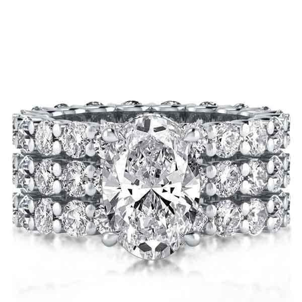 Eternity White Sapphire Wedding Ring Set - 925 Sterling Silver 3PC Bridal Set