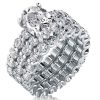 Eternity White Sapphire Wedding Ring Set - 925 Sterling Silver 3PC Bridal Set
