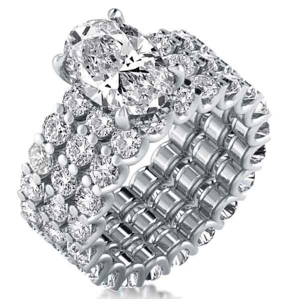 Eternity White Sapphire Wedding Ring Set - 925 Sterling Silver 3PC Bridal Set