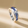 Princess Cut Blue Sapphire Half Eternity Band Ring in Rhodium Plated Sterling Silver