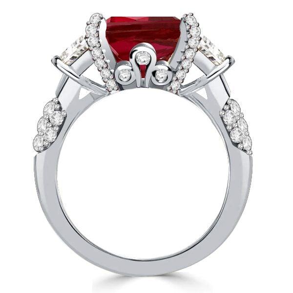 Emerald Cut Three Stone Engagement Ring in Rhodium Plated Sterling Silver