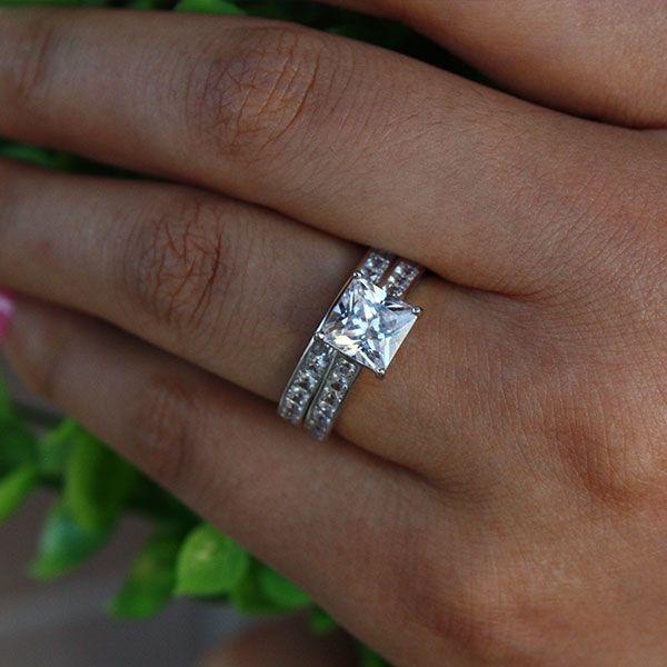 Classic White Sapphire Bridal Set Under 0 - 925 Sterling Silver Wedding Rings