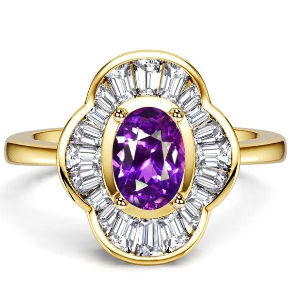18K Gold Plated Sterling Silver Oval Amethyst Halo Engagement Ring