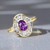 18K Gold Plated Sterling Silver Oval Amethyst Halo Engagement Ring