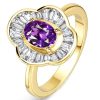 18K Gold Plated Sterling Silver Oval Amethyst Halo Engagement Ring