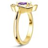 18K Gold Plated Sterling Silver Oval Amethyst Halo Engagement Ring