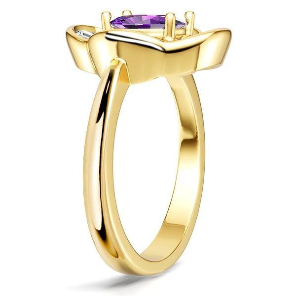 18K Gold Plated Sterling Silver Oval Amethyst Halo Engagement Ring