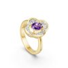 18K Gold Plated Sterling Silver Oval Amethyst Halo Engagement Ring