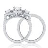 Floral Halo Wedding Ring Set - Sterling Silver & White Sapphire Bridal Set