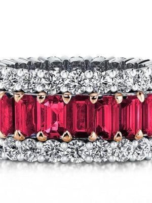 Triple Row Two-Tone Garnet Wedding Band in Sterling Silver