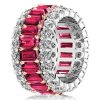 Triple Row Two-Tone Garnet Wedding Band in Sterling Silver