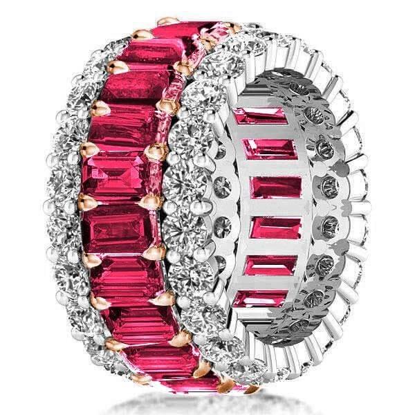 Triple Row Two-Tone Garnet Wedding Band in Sterling Silver