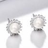Halo White Pearl Stud Earrings - 925 Sterling Silver, 8-8.5mm Natural Pearls