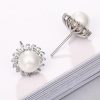 Halo White Pearl Stud Earrings - 925 Sterling Silver, 8-8.5mm Natural Pearls