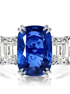Cushion Cut Sapphire Three Stone Ring in Sterling Silver