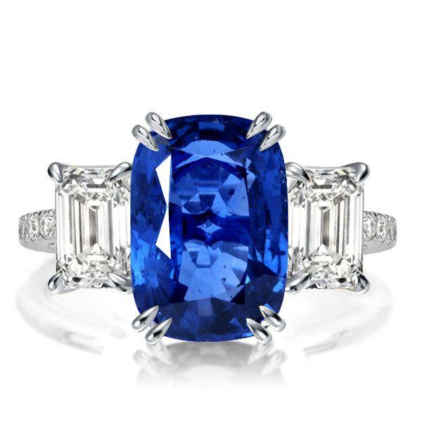 Cushion Cut Sapphire Three Stone Ring in Sterling Silver