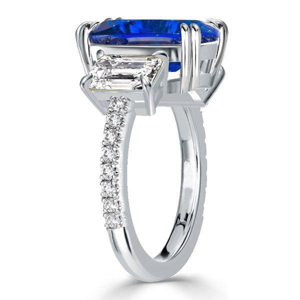 Cushion Cut Sapphire Three Stone Ring in Sterling Silver