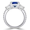 Cushion Cut Sapphire Three Stone Ring in Sterling Silver