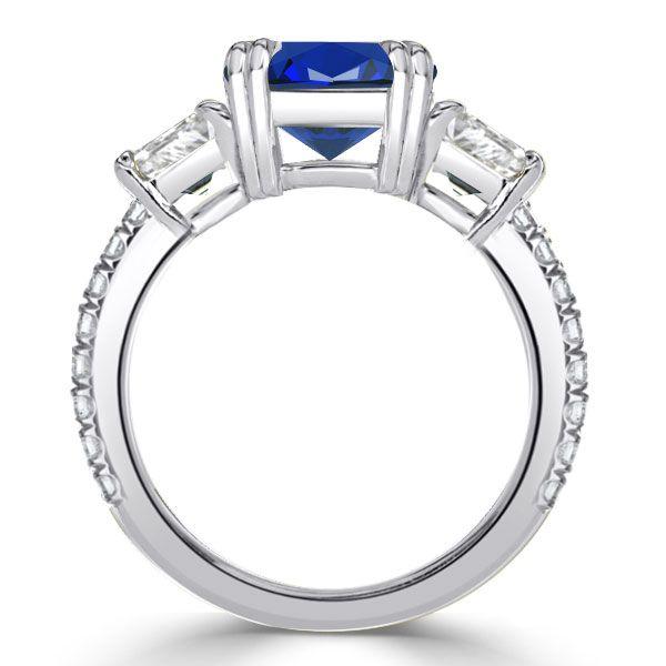 Cushion Cut Sapphire Three Stone Ring in Sterling Silver