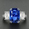 Cushion Cut Sapphire Three Stone Ring in Sterling Silver