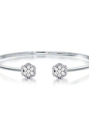 Sterling Silver Halo Round Cut Cluster Cuff Bracelet - 0.48 CTW