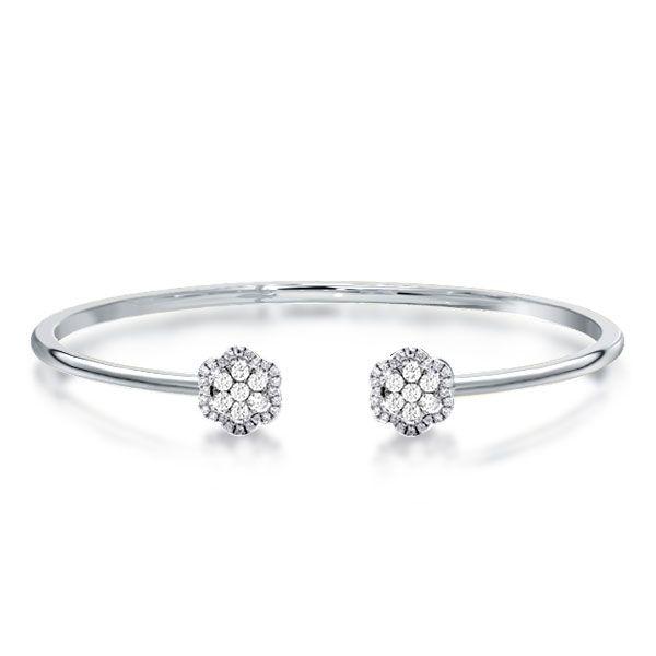 Sterling Silver Halo Round Cut Cluster Cuff Bracelet - 0.48 CTW
