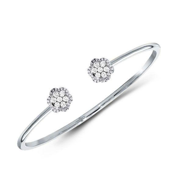 Sterling Silver Halo Round Cut Cluster Cuff Bracelet - 0.48 CTW