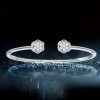 Sterling Silver Halo Round Cut Cluster Cuff Bracelet - 0.48 CTW