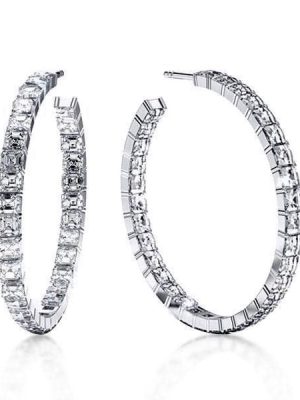Classic Asscher Cut Hoop Earrings for Women, 2.00 CTW, Sterling Silver