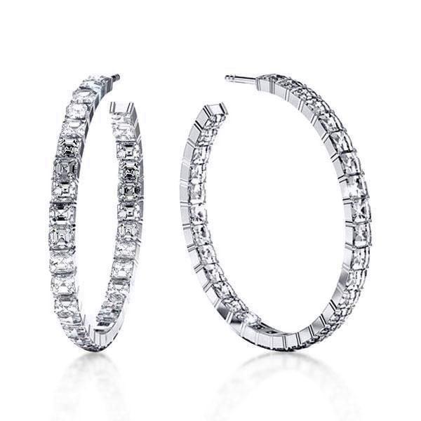 Classic Asscher Cut Hoop Earrings for Women, 2.00 CTW, Sterling Silver