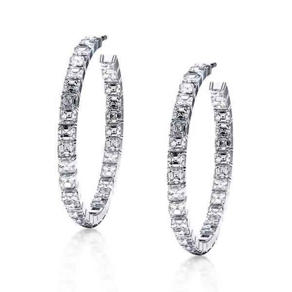 Classic Asscher Cut Hoop Earrings for Women, 2.00 CTW, Sterling Silver