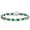 Emerald Tennis Bracelet - Bezel Set Cushion Cut - Sterling Silver