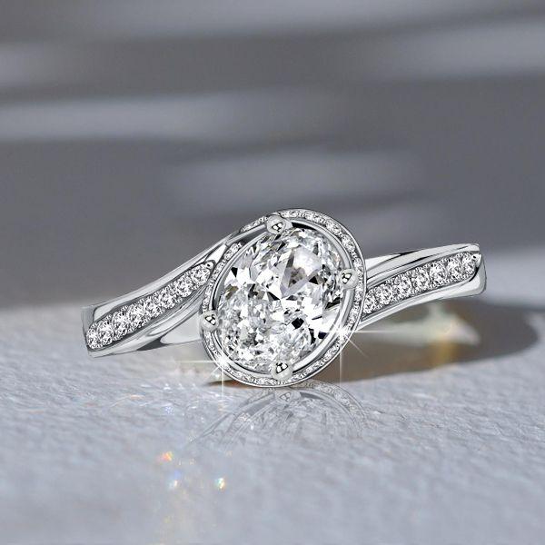 Oval Cut Sterling Silver Bypass Engagement Ring | Travel Wedding Band | 1.47 CTW