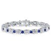 Blue Sapphire Tennis Bracelet for Women in 925 Sterling Silver with Oval and Round Cuts
