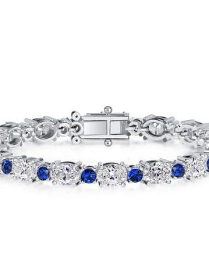 Blue Sapphire Tennis Bracelet for Women in 925 Sterling Silver with Oval and Round Cuts