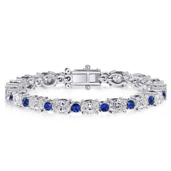 Blue Sapphire Tennis Bracelet for Women in 925 Sterling Silver with Oval and Round Cuts