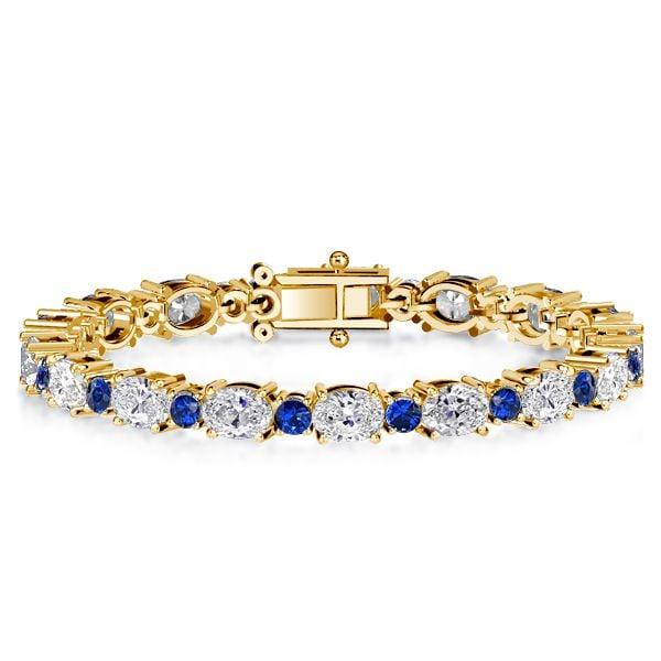 Blue Sapphire Tennis Bracelet for Women in 925 Sterling Silver with Oval and Round Cuts