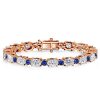 Blue Sapphire Tennis Bracelet for Women in 925 Sterling Silver with Oval and Round Cuts