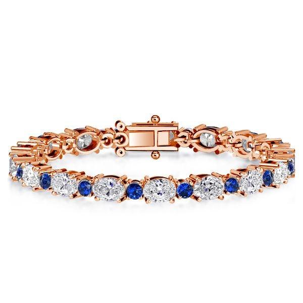 Blue Sapphire Tennis Bracelet for Women in 925 Sterling Silver with Oval and Round Cuts
