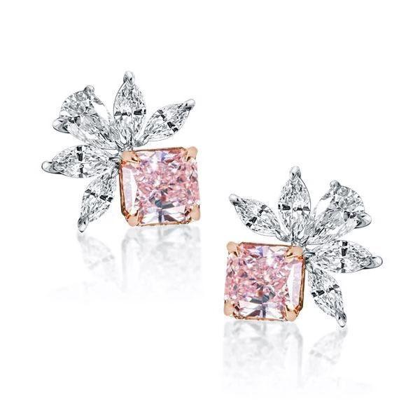 Pink Marquise & Cushion Cut Sterling Silver Stud Earrings for Women