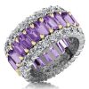 Two-Tone Triple Row Eternity Band with Created Amethyst Wedding Ring in Sterling Silver