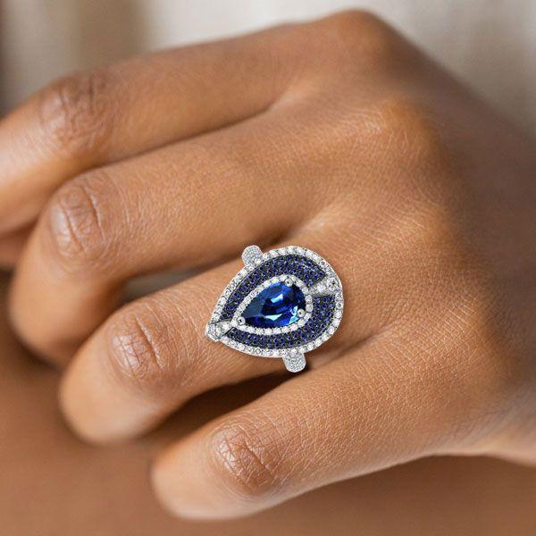 Pear Halo Engagement Ring - Sterling Silver, Simulated Diamond