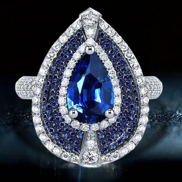 Pear Halo Engagement Ring - Sterling Silver, Simulated Diamond