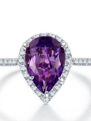 Pear Amethyst Halo Engagement Ring in Sterling Silver