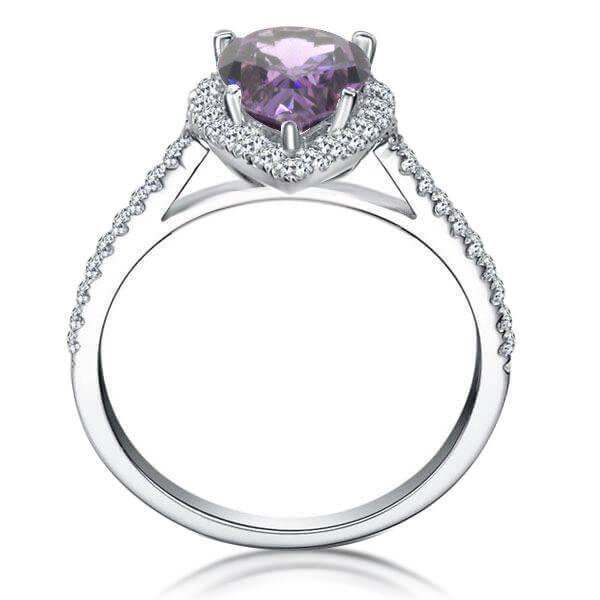 Pear Amethyst Halo Engagement Ring in Sterling Silver