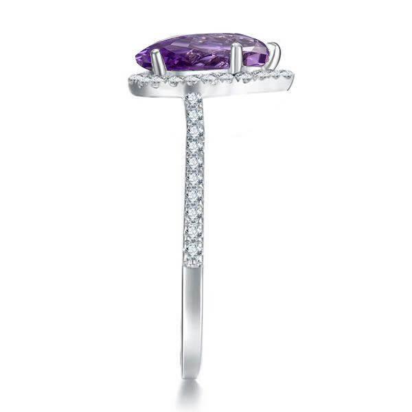 Pear Amethyst Halo Engagement Ring in Sterling Silver