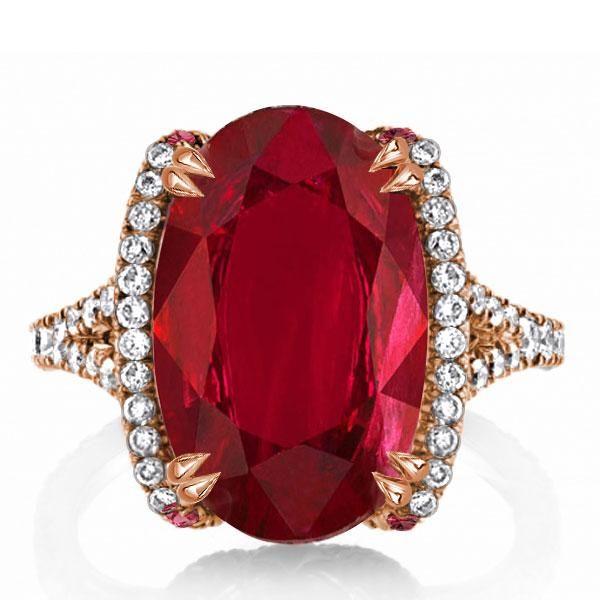 Garnet Engagement Ring - 12.75 CT Oval Cut, Rose Gold Plated Sterling Silver