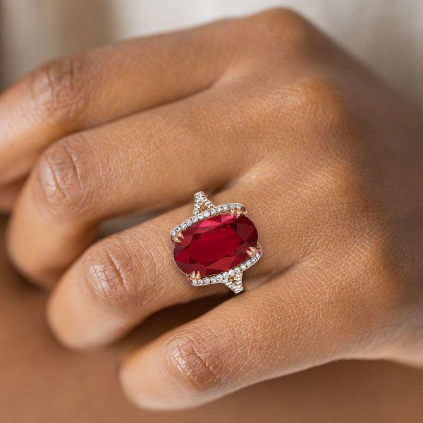 Garnet Engagement Ring - 12.75 CT Oval Cut, Rose Gold Plated Sterling Silver
