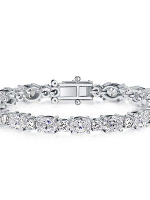 Sterling Silver Alternating Oval & Round Cut Cubic Zirconia Tennis Bracelet for Women